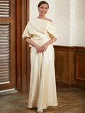 Savannah Sheath/Column Charmeuse Ruched Off-the-Shoulder Short Sleeves Floor-Length Mother of the Bride Dresses STKP0020309