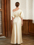 Savannah Sheath/Column Charmeuse Ruched Off-the-Shoulder Short Sleeves Floor-Length Mother of the Bride Dresses STKP0020309