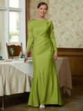 Josephine Sheath/Column Jersey Ruched Scoop Long Sleeves Floor-Length Mother of the Bride Dresses STKP0020352