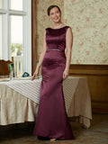 Kiara Sheath/Column Satin Beading Scoop Sleeveless Sweep/Brush Train Mother of the Bride Dresses STKP0020354