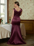 Kiara Sheath/Column Satin Beading Scoop Sleeveless Sweep/Brush Train Mother of the Bride Dresses STKP0020354