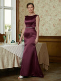 Kiara Sheath/Column Satin Beading Scoop Sleeveless Sweep/Brush Train Mother of the Bride Dresses STKP0020354