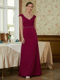 Rory Sheath/Column Stretch Crepe Beading V-neck Sleeveless Floor-Length Mother of the Bride Dresses STKP0020330