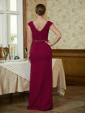 Rory Sheath/Column Stretch Crepe Beading V-neck Sleeveless Floor-Length Mother of the Bride Dresses STKP0020330