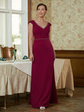 Rory Sheath/Column Stretch Crepe Beading V-neck Sleeveless Floor-Length Mother of the Bride Dresses STKP0020330