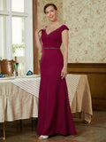 Rory Sheath/Column Stretch Crepe Beading V-neck Sleeveless Floor-Length Mother of the Bride Dresses STKP0020330