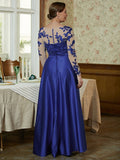 Guadalupe A-Line/Princess Satin Applique V-neck Long Sleeves Floor-Length Mother of the Bride Dresses STKP0020358