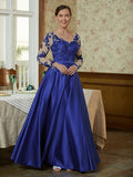 Guadalupe A-Line/Princess Satin Applique V-neck Long Sleeves Floor-Length Mother of the Bride Dresses STKP0020358