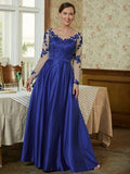 Guadalupe A-Line/Princess Satin Applique V-neck Long Sleeves Floor-Length Mother of the Bride Dresses STKP0020358