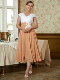 Jazlene A-Line/Princess Chiffon Lace V-neck Sleeveless Tea-Length Mother of the Bride Dresses STKP0020364