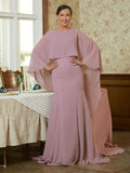 Emilia Sheath/Column Chiffon Ruffles Scoop Long Sleeves Sweep/Brush Train Mother of the Bride Dresses STKP0020360