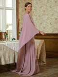 Emilia Sheath/Column Chiffon Ruffles Scoop Long Sleeves Sweep/Brush Train Mother of the Bride Dresses STKP0020360