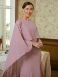 Emilia Sheath/Column Chiffon Ruffles Scoop Long Sleeves Sweep/Brush Train Mother of the Bride Dresses STKP0020360