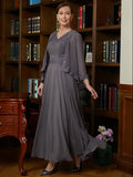 Mignon A-Line/Princess Chiffon Applique V-neck Sleeveless Ankle-Length Mother of the Bride Dresses STKP0020365