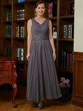 Mignon A-Line/Princess Chiffon Applique V-neck Sleeveless Ankle-Length Mother of the Bride Dresses STKP0020365