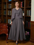 Mignon A-Line/Princess Chiffon Applique V-neck Sleeveless Ankle-Length Mother of the Bride Dresses STKP0020365