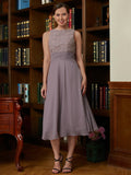 Sophie A-Line/Princess Chiffon Lace Scoop Sleeveless Tea-Length Mother of the Bride Dresses STKP0020366