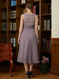 Sophie A-Line/Princess Chiffon Lace Scoop Sleeveless Tea-Length Mother of the Bride Dresses STKP0020366