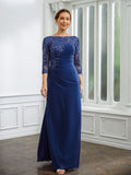 Zara Sheath/Column Chiffon Applique Bateau 3/4 Sleeves Floor-Length Mother of the Bride Dresses STKP0020280