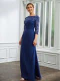 Zara Sheath/Column Chiffon Applique Bateau 3/4 Sleeves Floor-Length Mother of the Bride Dresses STKP0020280