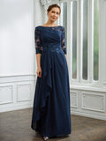 Kiera A-Line/Princess Chiffon Applique Bateau 3/4 Sleeves Floor-Length Mother of the Bride Dresses STKP0020276