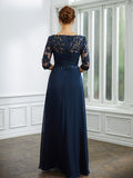 Kiera A-Line/Princess Chiffon Applique Bateau 3/4 Sleeves Floor-Length Mother of the Bride Dresses STKP0020276