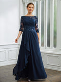 Kiera A-Line/Princess Chiffon Applique Bateau 3/4 Sleeves Floor-Length Mother of the Bride Dresses STKP0020276