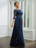 Kiera A-Line/Princess Chiffon Applique Bateau 3/4 Sleeves Floor-Length Mother of the Bride Dresses STKP0020276