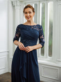 Kiera A-Line/Princess Chiffon Applique Bateau 3/4 Sleeves Floor-Length Mother of the Bride Dresses STKP0020276