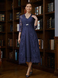 Shea A-Line/Princess Chiffon Ruched V-neck Sleeveless Tea-Length Mother of the Bride Dresses STKP0020277