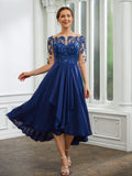 Laylah A-Line/Princess Chiffon Applique Bateau 1/2 Sleeves Tea-Length Mother of the Bride Dresses STKP0020279