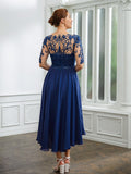 Laylah A-Line/Princess Chiffon Applique Bateau 1/2 Sleeves Tea-Length Mother of the Bride Dresses STKP0020279