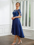 Laylah A-Line/Princess Chiffon Applique Bateau 1/2 Sleeves Tea-Length Mother of the Bride Dresses STKP0020279