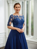 Laylah A-Line/Princess Chiffon Applique Bateau 1/2 Sleeves Tea-Length Mother of the Bride Dresses STKP0020279