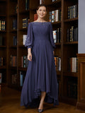 Emilie A-Line/Princess Chiffon Ruched Bateau 3/4 Sleeves Asymmetrical Mother of the Bride Dresses STKP0020265