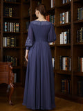 Emilie A-Line/Princess Chiffon Ruched Bateau 3/4 Sleeves Asymmetrical Mother of the Bride Dresses STKP0020265