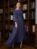 Emilie A-Line/Princess Chiffon Ruched Bateau 3/4 Sleeves Asymmetrical Mother of the Bride Dresses STKP0020265