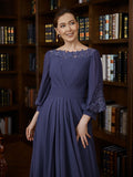 Emilie A-Line/Princess Chiffon Ruched Bateau 3/4 Sleeves Asymmetrical Mother of the Bride Dresses STKP0020265