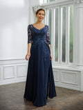 Roberta A-Line/Princess Chiffon Applique V-neck 3/4 Sleeves Floor-Length Mother of the Bride Dresses STKP0020267