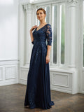 Roberta A-Line/Princess Chiffon Applique V-neck 3/4 Sleeves Floor-Length Mother of the Bride Dresses STKP0020267