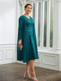 Liana A-Line/Princess Chiffon Ruched V-neck Short Sleeves Knee-Length Mother of the Bride Dresses STKP0020268