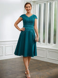 Liana A-Line/Princess Chiffon Ruched V-neck Short Sleeves Knee-Length Mother of the Bride Dresses STKP0020268