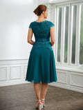 Liana A-Line/Princess Chiffon Ruched V-neck Short Sleeves Knee-Length Mother of the Bride Dresses STKP0020268