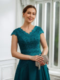 Liana A-Line/Princess Chiffon Ruched V-neck Short Sleeves Knee-Length Mother of the Bride Dresses STKP0020268