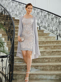 Paula Sheath/Column Chiffon Applique Bateau 3/4 Sleeves Short/Mini Mother of the Bride Dresses STKP0020270