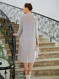 Paula Sheath/Column Chiffon Applique Bateau 3/4 Sleeves Short/Mini Mother of the Bride Dresses STKP0020270