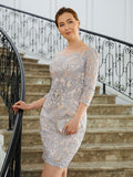 Paula Sheath/Column Chiffon Applique Bateau 3/4 Sleeves Short/Mini Mother of the Bride Dresses STKP0020270