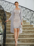 Paula Sheath/Column Chiffon Applique Bateau 3/4 Sleeves Short/Mini Mother of the Bride Dresses STKP0020270