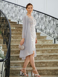 Paula Sheath/Column Chiffon Applique Bateau 3/4 Sleeves Short/Mini Mother of the Bride Dresses STKP0020270