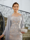 Paula Sheath/Column Chiffon Applique Bateau 3/4 Sleeves Short/Mini Mother of the Bride Dresses STKP0020270